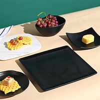 Assiette Carrée en Porcelaine Noire Mate pour Steak, de 6, 8 et 10 Pouces, Taille Personnalisée, avec Points de Rétraction et Glaçure Noire, Assiette de Présentation Plate