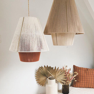 Lustre en corde de chanvre rétro japonais, forme de tambour, source de lumière LED E27, couleur blanche, utilisation pour hôtel, salle de banquet, restauration - Product Image 1
