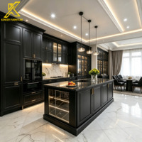 Armoires de cuisine modulaires de haute qualité, design européen sans cadre, peinture noire brillante, avec tiroirs à fermeture douce