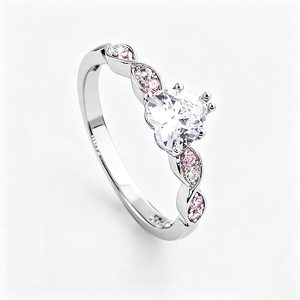 Anillos de Compromiso y Matrimonio de Plata de Ley S925 con Circonita Cúbica Rosa y Transparente en Corte Corazón Brillante para Parejas - Product Image 5