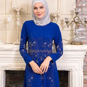 Abito musulmano con perline di lusso elegante e modesto abito lungo Abaya