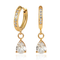 Boucles d'oreilles créoles rondes en pierre scintillante avec pendentif goutte détachable, multicolores, bijoux d'oreille non percés, vente en gros, faible MOQ