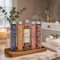 Sel de bain minéral himalayen biologique relaxant OEM, sel de bain aromathérapeutique en bouteille, huile essentielle d'aromathérapie à la rose, sel de bain pour le corps