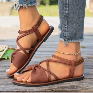Women Bow Crisscross Straps Flat <b>Sandals</b> <b>Elastic</b> Ankle Strap Open Toe Summer Beach Footwear - Product Image 5
