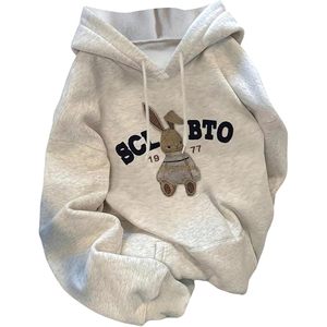 Sweat-shirt décontracté tricoté à manches longues pour femme avec cordon de serrage et imprimé lapin de dessin animé - Product Image 1