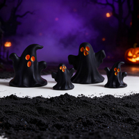 Mini figurines fantômes d'Halloween en résine, collection de statues fantômes avec yeux orange pour décorations de plateaux à plusieurs niveaux pour les fêtes.