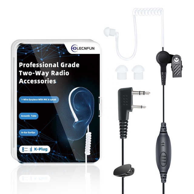 DLECNFUN OEM Wholesale Earpiece Headphone Walkie Talkie Radio Microphone Compatible Kenwood Baofeng Retevis K-plug 2 Pin ABS