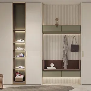 Modern Luxury Wall Cabinet Wardrobe Closet With Custom Glass Door With LED Light Graphic Design