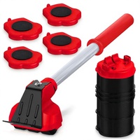 Alat Pindah Perabot Beroda untuk Barang Berat (Merah) |   Alat Pengangkat Furnitur Tugas Berat dengan 4 Slider & Tuas 13 inci untuk Kayu Keras