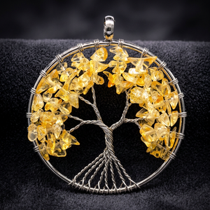 Collier Arbre de Vie en Pierre de Quartz Jaune Naturelle, Bijou Tendance de Guérison avec Cristaux Naturels, Vente en Gros - Product Image 1