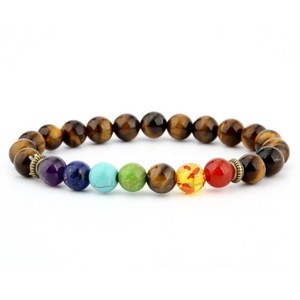 <span class=keywords><strong>Bracelet</strong></span> de perles rondes en pierres précieuses de 8 mm et perles œil de <span class=keywords><strong>tigre</strong></span> en forme de boule <span class=keywords><strong>7</strong></span> <span class=keywords><strong>chakras</strong></span> pour anniversaires - Product Image 2