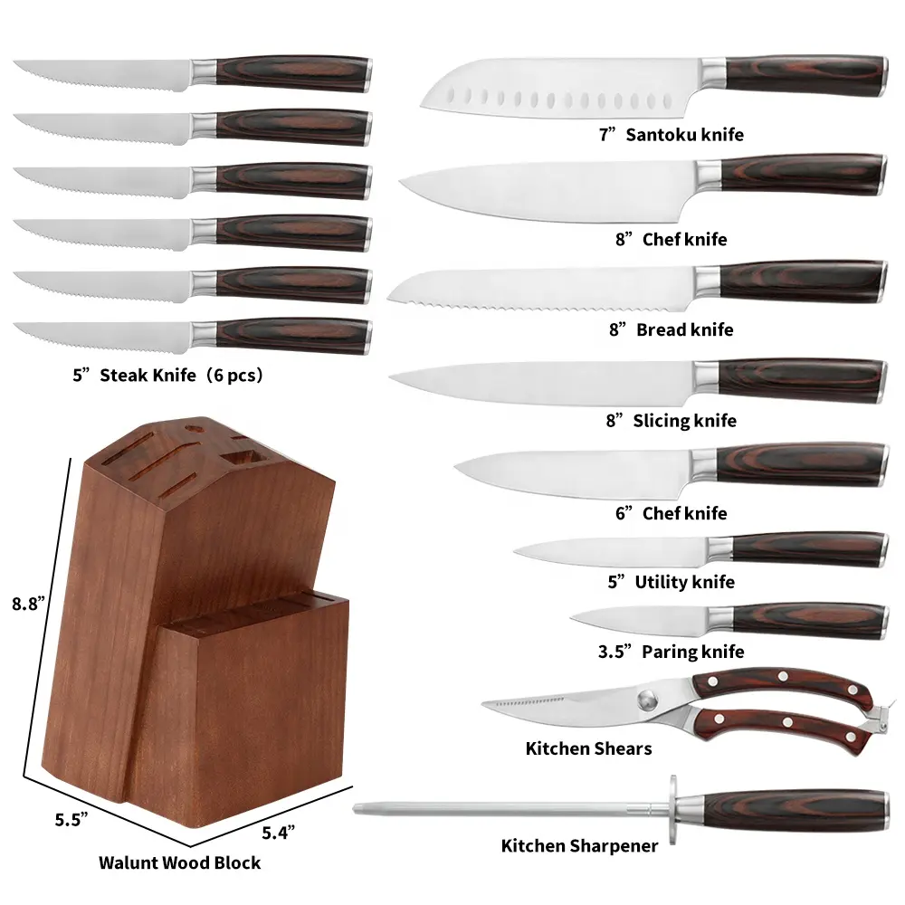 16 Pcs Carbon Stainless Steel Quality Kitchen Knife Set With Cover For Home Kitchen Germany