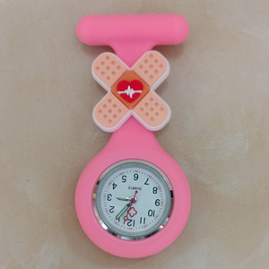 Cute Pink Silicone <b>Nurse</b> <b>Watch</b> with Cross Bandage Heart Design Quartz Medical Clip On Cuff Clock - Product Image 1