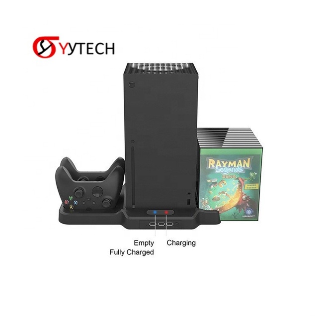 SYYTECH Game Console Controller Cooling Fan CD Discs Storage Charger Stand for Xbox Series X S Video Game Accessories