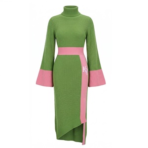 Abito <span class=keywords><strong>in</strong></span> <span class=keywords><strong>maglia</strong></span> da donna invernale a collo alto con maniche a campana, color block, orlo asimmetrico e ricamo a lettere, <span class=keywords><strong>vestito</strong></span> aderente <span class=keywords><strong>in</strong></span> <span class=keywords><strong>maglia</strong></span> - Product Image 3