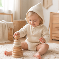 Combinaison à capuche pour bébé en coton piqué avec poche kangourou et boutons-pression, pour nouveau-né, vente en gros, OEM, ODM, fournisseur personnalisé