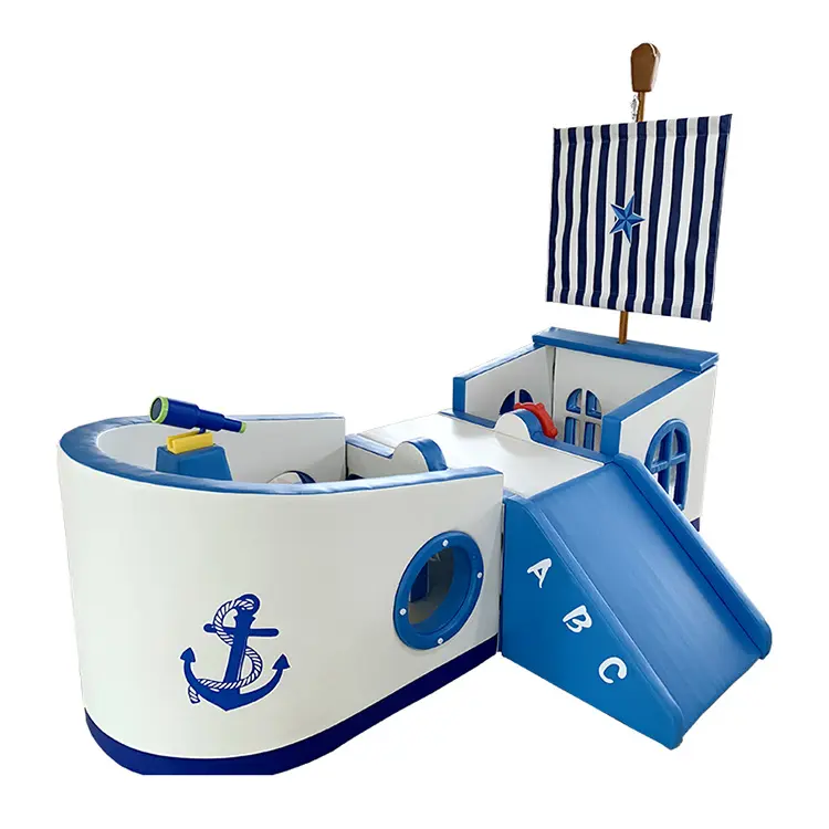 हैनलिन नया डिजाइन इनडोर प्लेरूम उपकरण समुद्री डाकू जहाज संवेदी चढ़ाई बच्चों के लिए नरम खेल के मैदान
