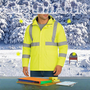 <b>Work</b> Jacket Winter Security Waterproof Breathable Traffic Bottom High Visibility Reflective Safety Unisex Made Dress Polyester - Product Image 3