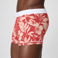 Shorts de bain pour hommes, boardshorts, maillots de bain à imprimé floral tropical avec cordon de serrage blanc et passepoil contrastant