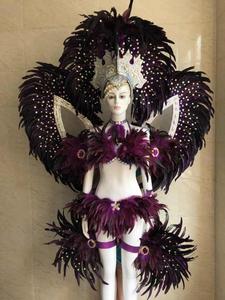 Costume de danse de carnaval pour spectacle de scène de fête de Noël, avec plumes, ailes de plumes, panneau dorsal et coiffe sexy - Product Image 6