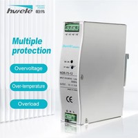 Alimentation à découpage sur rail DIN CE ROHS NDR-75-12V Hviele 12V 6.3A DC simple pour LED industrielle 60Hz 85% de rendement 100-240VAC