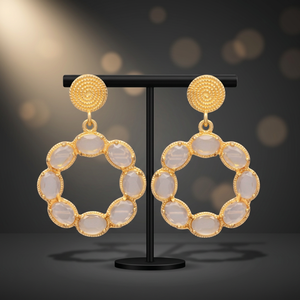 Boucles d'oreilles clous en laiton faites à la main avec pierres précieuses, plaquées rhodium, style bohème pour femme - Product Image 2