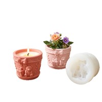 Moule en silicone KK1149 pour bougie aromatique en forme d'ours, pot à fleurs succulentes en pierre ou plâtre, motif ours mignon et papillon