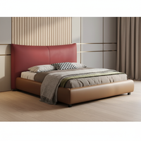 Lit double Queen Size en cuir Nappa pleine fleur souple nordique, véritable cuir de vachette, avec cadre en bois, résistant à l'usure et aux taches