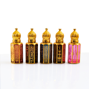 3ml 6ml 12ml đầy màu sắc bát giác thủy tinh tinh dầu chai vàng kim loại Arabic attar chai nước hoa - Product Image 2