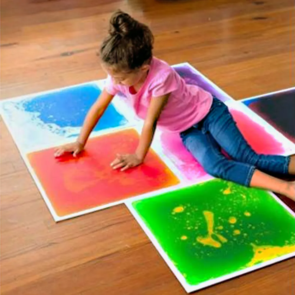 Çocuklar duyusal oynamak vinil sıvı kat çocuk duyusal oyun evi kreş odası renk jel dolu kauçuk plastik fayans zemin