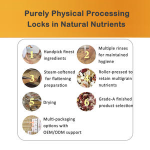 Snack dal sapore originale sano e di tendenza prodotto a base di cereali grossolani cotti facili estruso di cereali misti e fiocchi di fagioli essiccati appiattiti - Product Image 5