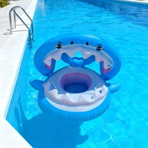 Flotador Inflable de Tiburón Blanco de 95x78x70cm con Diseño de Dibujos Animados para Niños, Juego en la Piscina - Product Image 1