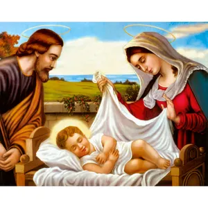 ภาพติดเพชรแบบ5d Diy พระเยซูมาดอนน่าและการนอนหลับของเด็กทารกการปักครอสติชรูปแบบ DIY ของตกแต่งบ้านด้วยโมเสคเพชร