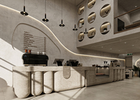 Banquette de restaurant moderne de luxe en bois, ensemble de chaises pour café commercial, meubles personnalisés pour café, éclairage LED