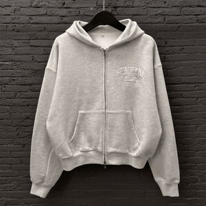 Sudadera con capucha con cremallera doble gruesa de 500GSM al por mayor Sudadera con capucha bordada de peso pesado personalizada Sudadera con capucha con cremallera de algodón de gran tamaño unisex - Product Image 1