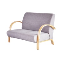 Canapé 2 places en tissu lin gris foncé sur mesure, fauteuil relax en bois courbé pour salon, style moderne, offre spéciale