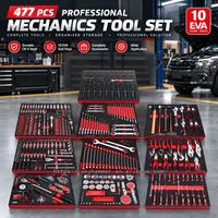 Ensemble d'outils de mécanicien professionnel de 477 pièces avec plateau en mousse EVA à 10 tiroirs et inserts, kit d'outils à douilles pour atelier de réparation automobile
