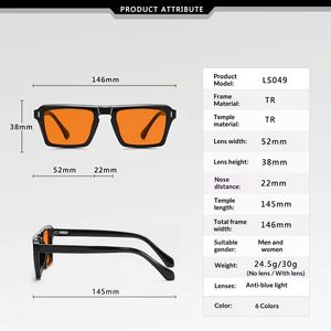 Montura TR90 Cuadrada Ligera, Lentes Naranjas de Alta Calidad al por Mayor, Bloqueo de Luz Azul 100%, Unisex Negro - Product Image 3