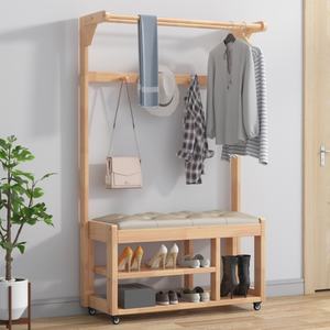 Nouveau design : Banc à chaussures en bois avec porte-vêtements suspendu – Meuble de salon, étagère à chaussures et porte-manteau - Product Image 3