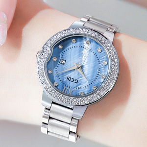 Nouvelle montre à grand cadran avec bracelet en acier pour femmes, version coréenne, montre à quartz étanche sertie de diamants, tendance - Product Image 5