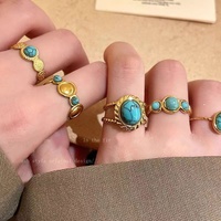 Bague ouverte turquoise tendance pour femme, bijou de luxe léger en alliage de haute qualité