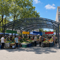 Auvent de marché en aluminium le plus vendu avec toit en polycarbonate arqué |   Abri Commercial pour Allée Piétonne de Rue, Idéal pour Place Publique et Marché
