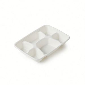Conteneur alimentaire rond à 4/5/6 compartiments, grand format, à charnière, compatible congélateur, biodégradable, en canne à sucre recyclée, blanc, pour emporter - Product Image 4