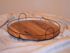 Large Rotating Walnut Wooden Lazy Susan Turntable With Metal <strong>Rails</strong> in Handmade - Product Image 4