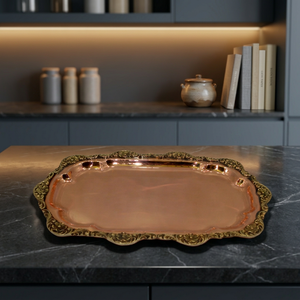 Plateau en cuivre massif avec embellissements en laiton - Product Image 4