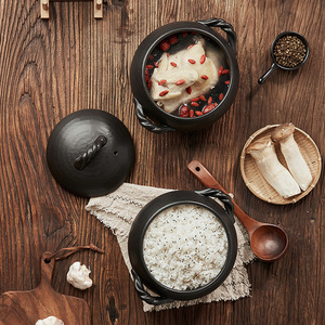 <strong>Japanese</strong> Chestnut Black <strong>Pot</strong> Ceramic Rice <strong>Pot</strong> with <strong>Pot</strong> Cover High Temperature Resistant Double Handles Gas Stove Casserole - Product Image 5