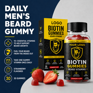 Suplemento para el Bienestar Masculino, Cuidado de la Barba, Cabello y Piel, Gomitas con Sabor a Fresa, Biotina, Vitamina y Zinc, Gomitas para Barba Masculina - Product Image 5