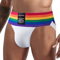 Haut de gamme qualité hommes sexy coton dos nu jockstrap logo personnalisé arc-en-ciel élastique large bande tongs G-string slips shorts de sport