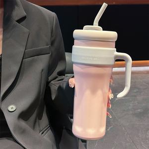 Grande capacité 40oz Double tasse à boire Big Mac Thermos poignée d'aspiration haute valeur de couleur directe métal bureau tasse de voyage - Product Image 5