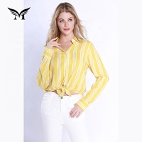 Tops en coton à rayures jaunes de style occidental pour femmes, chemisiers décontractés en popeline